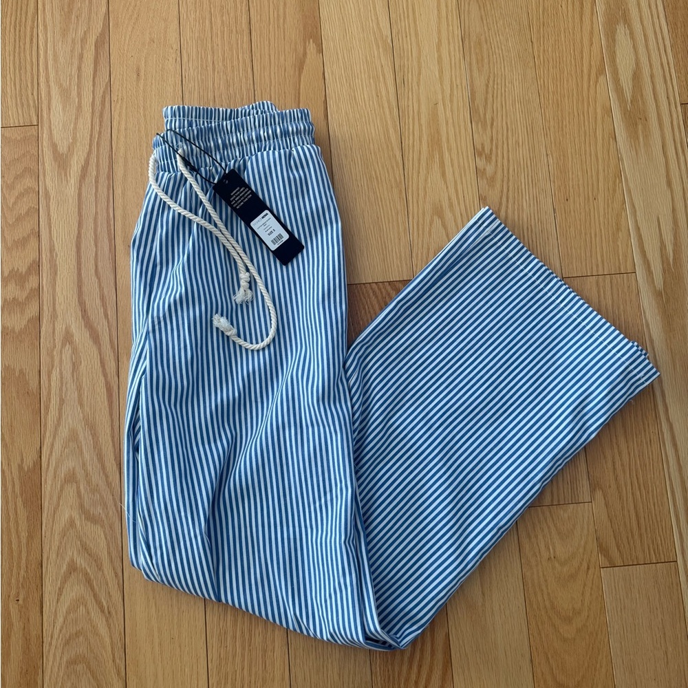 Blue and White Striped Drawstring spring/summer Pants